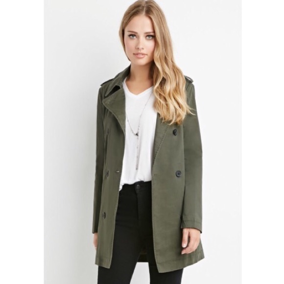 Forever 21 Jackets & Blazers - Forever 21 olive double breasted trench coat